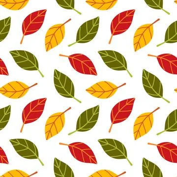 White Autumn Leaves Seamless Pattern Hand Drawn Flat Style Vector イラスト素材