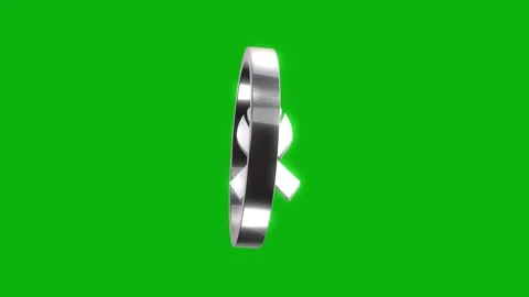 White awareness ribbon inside silver ring spinning on green screen background Stock Footage 346499410