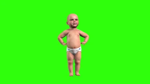 White baby dancing in fun animation in green screen Stock Footage 121374067