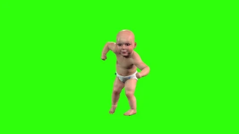 White baby dancing in fun animation in green screen Stock Footage 121385141