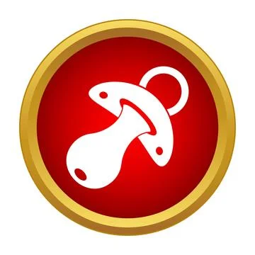 White baby pacifier icon on red button Stock Illustration