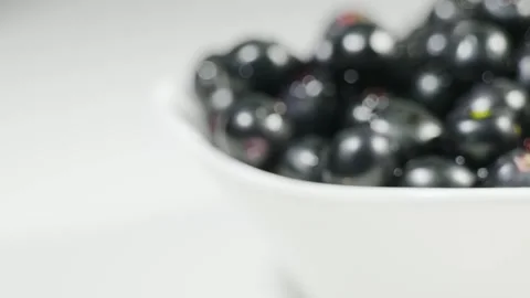 White back ground to Java plum Fruits focus in a bowl 4k Short Video stock 252206950