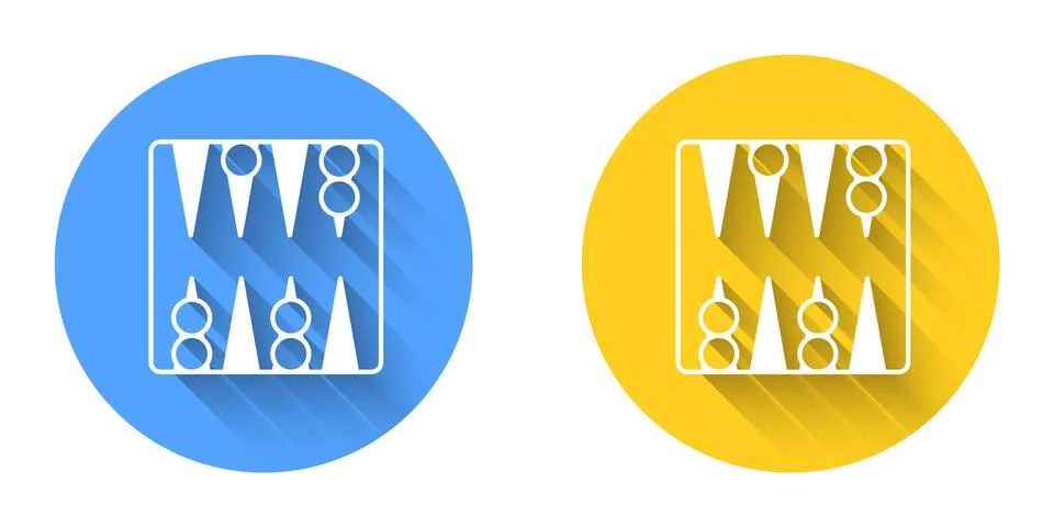 White Backgammon board icon isolated with long shadow background. Circle button Illustrazione stock