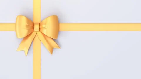 White background with 3d golden bow and ribbon. Stock Illustration