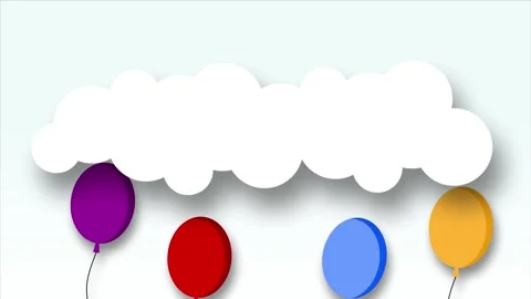 White background with 4 balloons and floating clouds Stock Footage 312818171