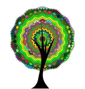 White background and the abstract colored round tree Illustrazione stock