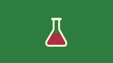 White background and beakle bottle filled red liquid on colorful cartoonish Video stock 337336214
