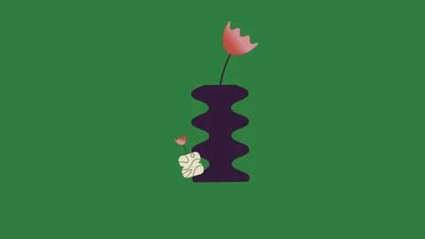 White background and flower in vase on the middle cartoon character holding Stock Footage 337341127