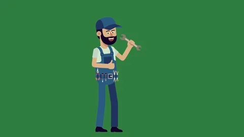 White background and man wren in his hand overalls holding on design figure Stock Footage 337340526