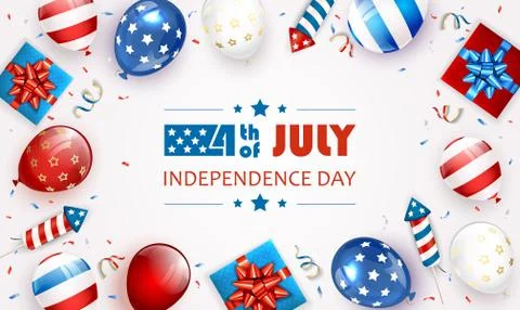 White Background with Balloons and Text Independence Day 스톡 일러스트