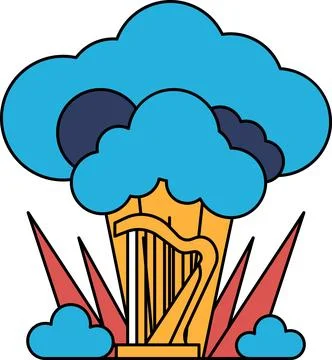 A white background with a black and white drawing of a cloud with a harp Stock Illustration