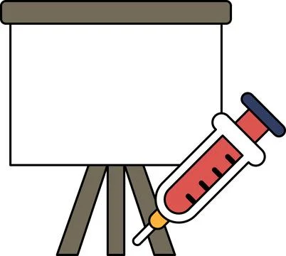 A white background with a black and white drawing of a syringe and a white .. Stock Illustration