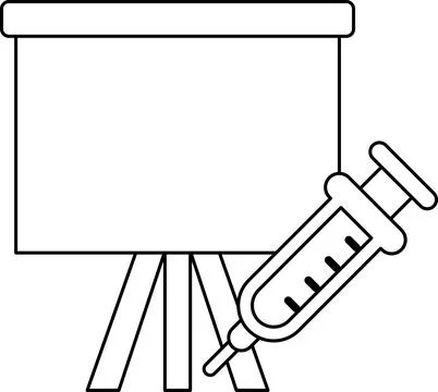 A white background with a black and white drawing of a syringe and a white .. Stock Illustration