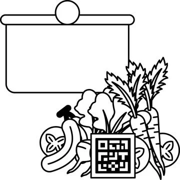 A white background with a black and white drawing of vegetables Stockillustratie