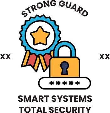 A white background with a black and white image of a star and a lock Stock Illustration