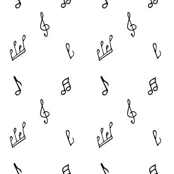 White background with black notes and treble clef. Pattern for wrapping paper. Illustrazione stock