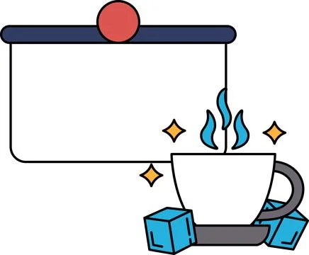 A white background with a black outline of a cup of coffee with ice cubes Stock Illustration
