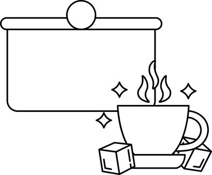 A white background with a black outline of a cup of coffee with ice cubes Stock Illustration