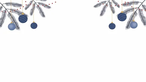 White background with blue baubles pine branches festive ornaments Stock Footage 317872305