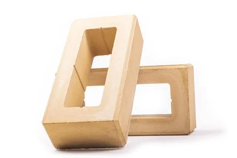 White background. the brick was made of clay. there are holes. close-up. Foto stock