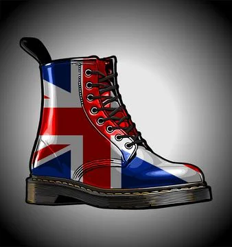 White background british flag pattern boots Illustrazione stock