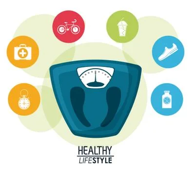 White background with bubbles and bathroom weight scale with icons elements Illustrazione stock