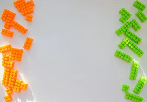 White background with children`s constructor. Stock Photos