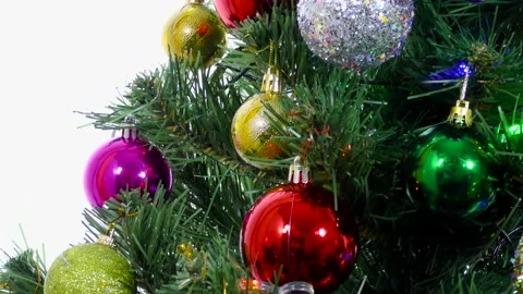 A white background Christmas tree decorated with large balls close-up Stock Footage 166705999