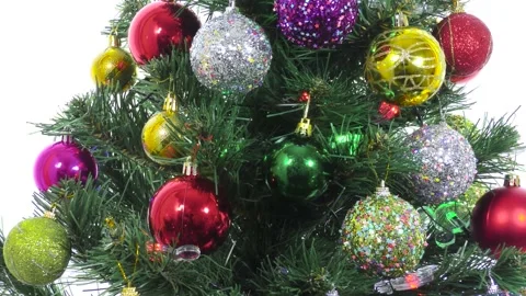 A white background Christmas tree decorated with large balls Stock Footage 166706003