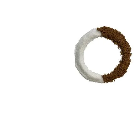 On a white background is a circle made of coffee and the sugar Stock Photos