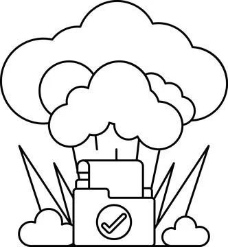 A white background with a cloud and a box with a check mark on it Ilustración de archivo