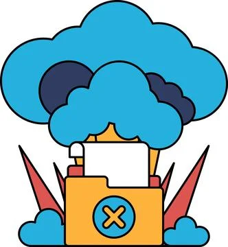 A white background with a cloud and a file cabinet with an X on it Stock Illustration