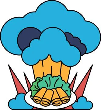 A white background with a cloud and a plate of food イラスト素材