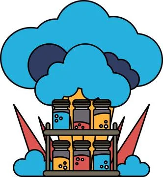 A white background with a cloud and a row of jars 库存插图
