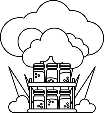 A white background with a cloud and a row of jars Stock Illustration