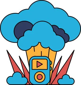 A white background with a cloud and a small device with a video player Stock Illustration
