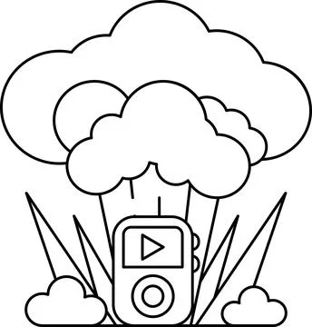 A white background with a cloud and a small device with a video player Stock Illustration