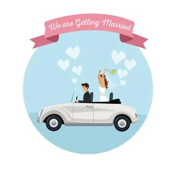White background with color circular frame poster of newly married couple groom Ilustração Stock