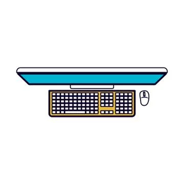 White background with color sections silhouette of desktop computer in top view Illustrazione stock