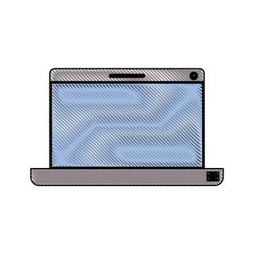 White background with colored crayon silhouette of laptop computer in front view Stock Illustration