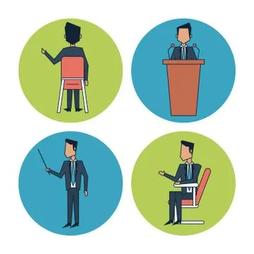 White background with colorful circle frames of corporate business men Stock Illustration