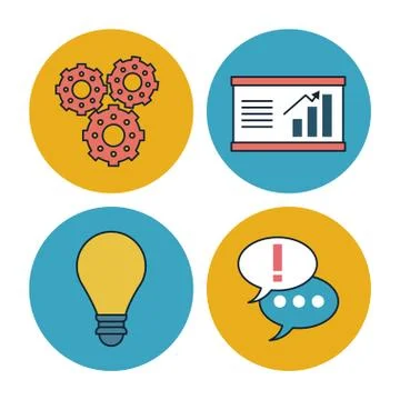 White background with colorful circle frames of corporate business icons as Stock Illustration