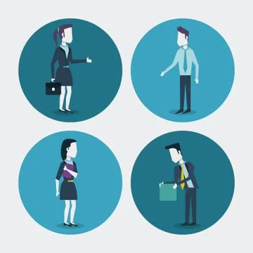 White background with colorful circle frames of businesswoman with briefcase and Stock Illustration