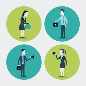 White background with colorful circle frames of businesswoman and businessman Stock Illustration