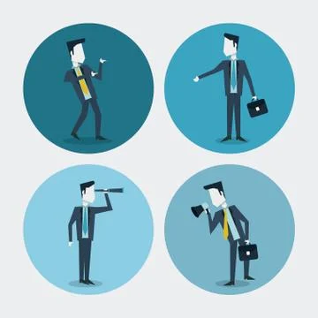 White background with colorful circle frames of business men with monocular Stock Illustration