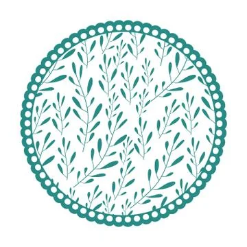 White background with colorful circular frame with pattern of branches with 스톡 일러스트
