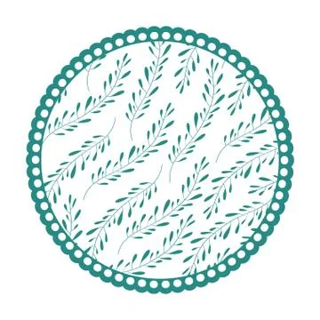 White background with colorful circular frame with pattern of branches with Stock Illustration