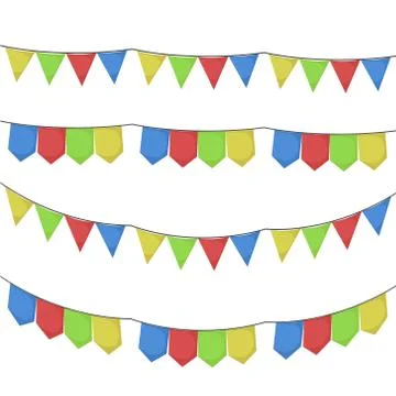 White background with colorful festoons in shape of triangle in closeup vecto Stock Illustration
