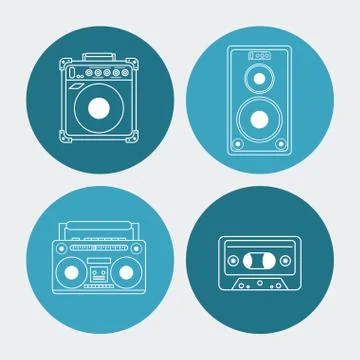 White background with colorful round frames with audio playback elements 스톡 일러스트