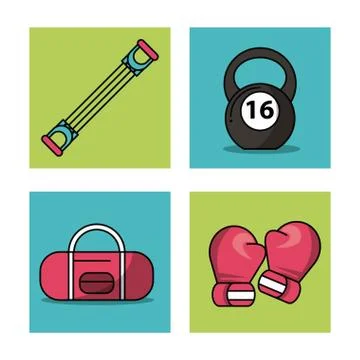 White background with colorful set of frames with boxing elements Stock Illustration